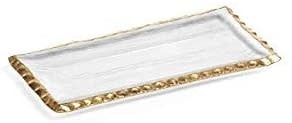 Zodax Textured Rectangular Tray with Jagged Gold Rim, 9"