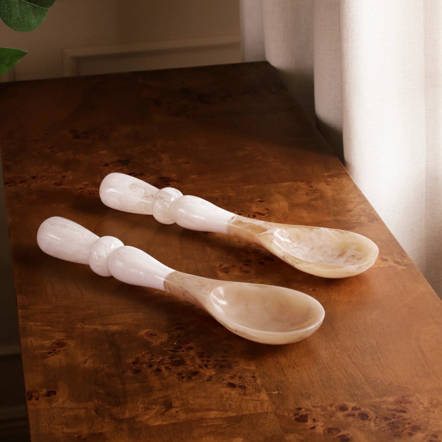 Alabaster White Swirl Salad Servers