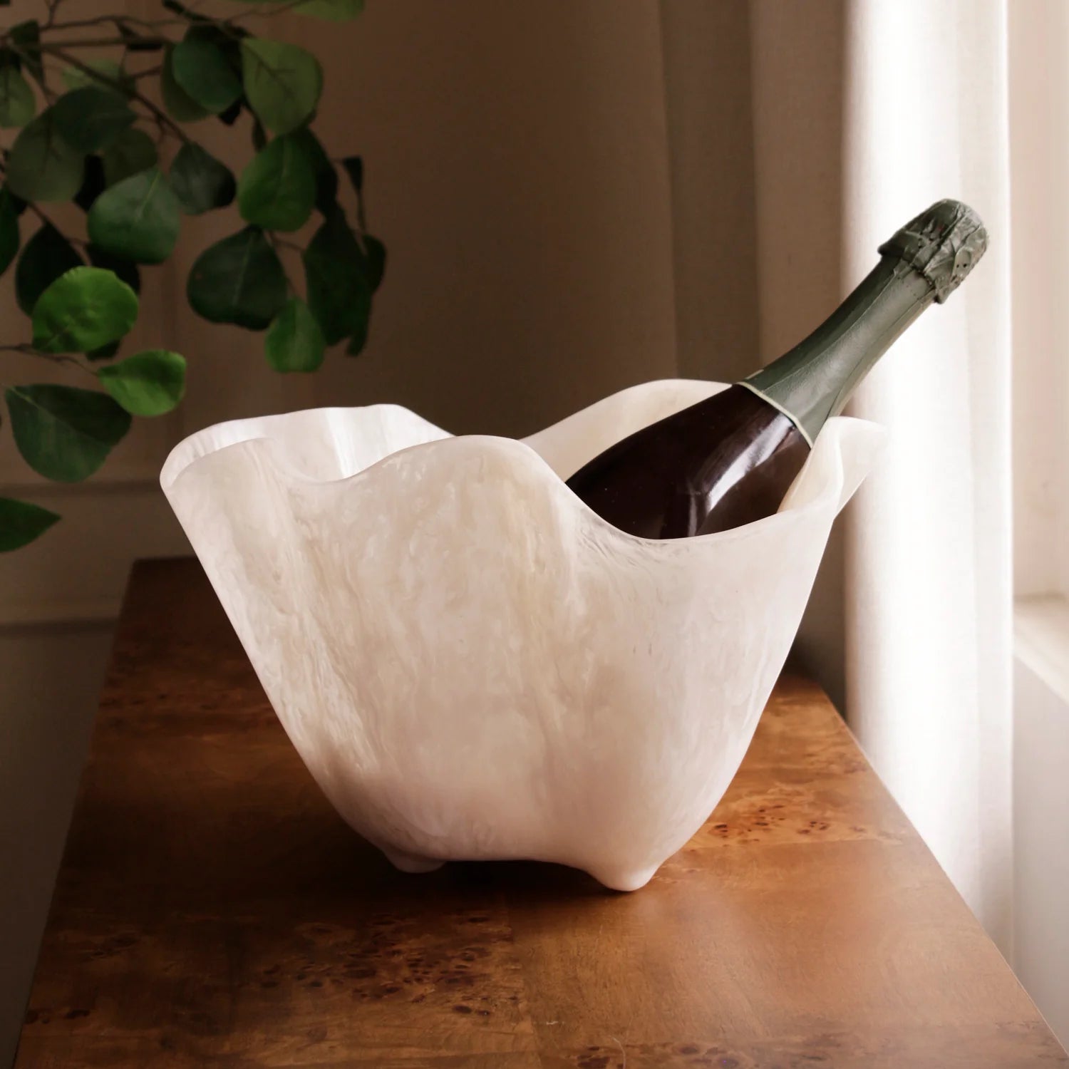 Alabaster Ice Bucket, White Swirl, Resin