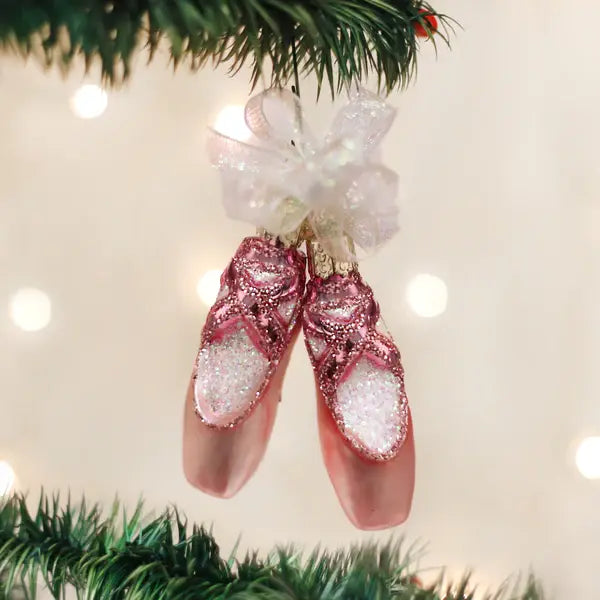Old World Pair of Ballet Slippers Glass Ornament