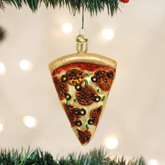 Old World Pizza Slice Glass Ornament