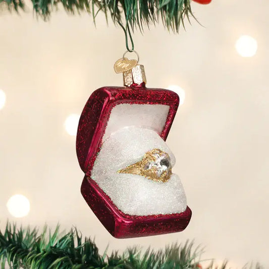 Old World Ring in Box Glass Ornament