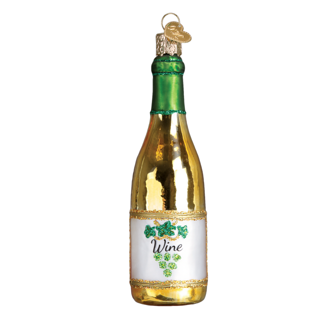 Old World White Wine Bottle Glass Ornament