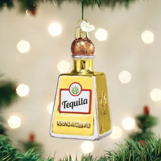 Old World Tequila Bottle Glass Ornament