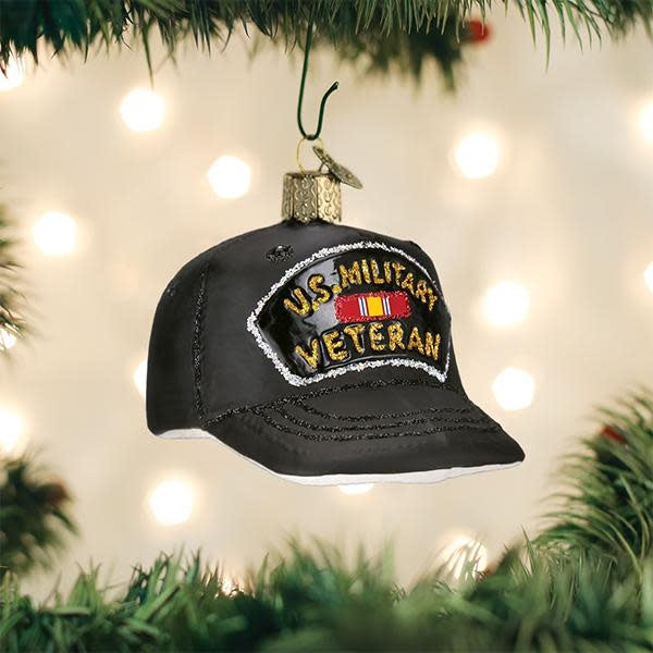 Old World Veteran's Cap, Marines, Glass Ornament