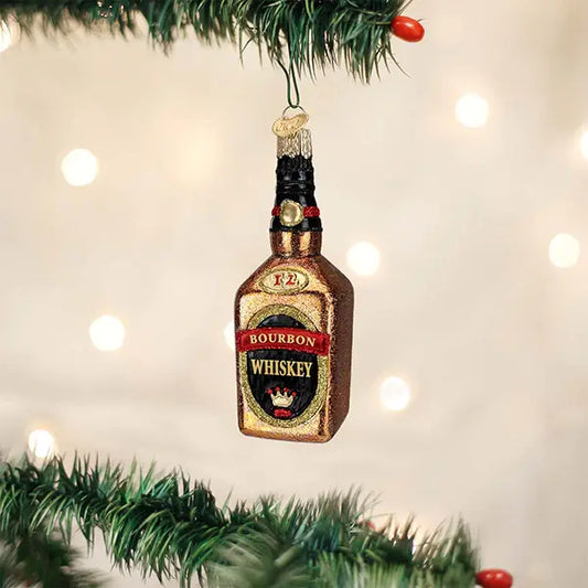 Old World Bourbon Bottle Glass Ornament