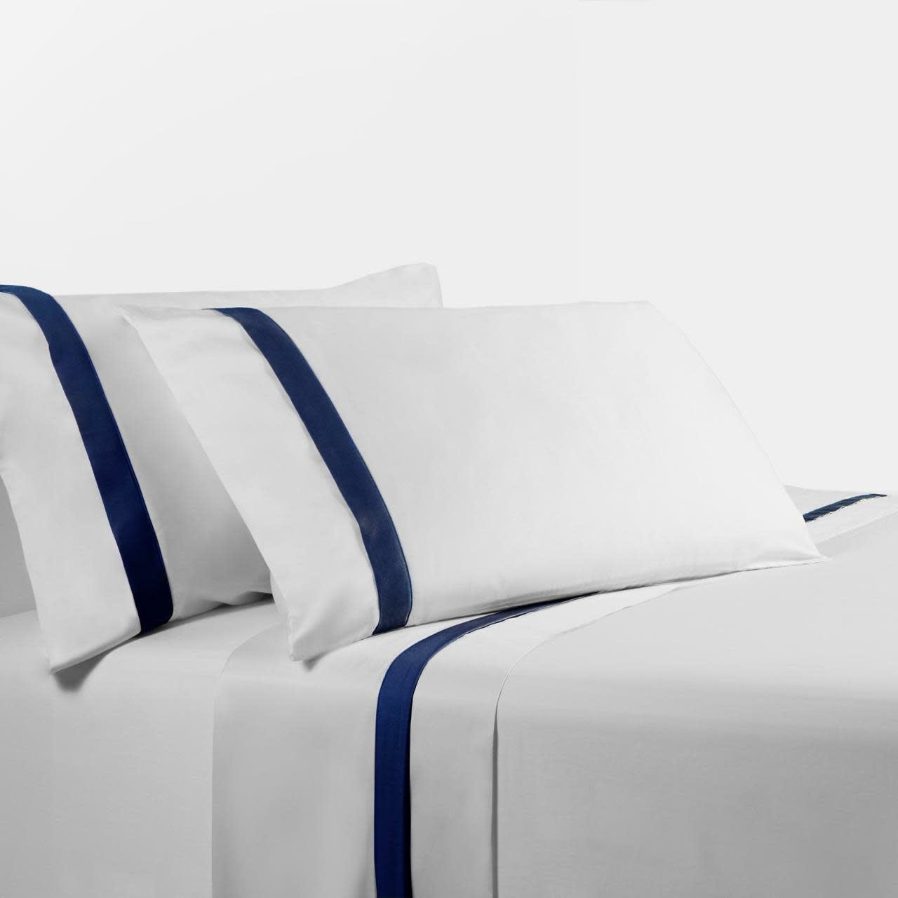 HiEND White Queen Sheet Set Navy Flange 350TC