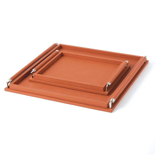 Global Views Leather Wrapped Tray Coral Large