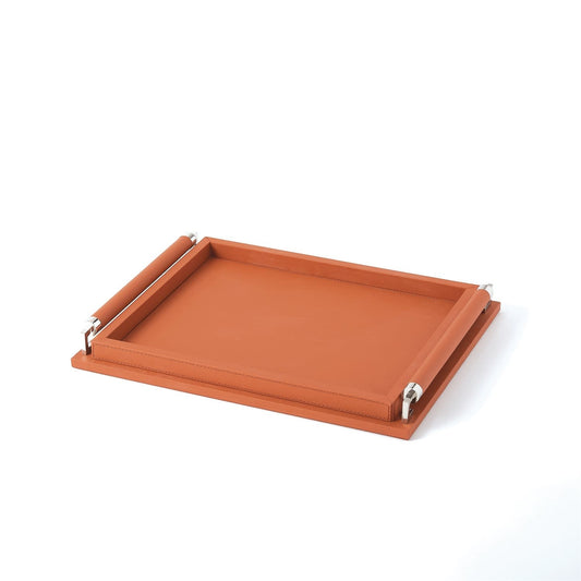 Global Views Leather Wrapped Handle Tray Coral Small