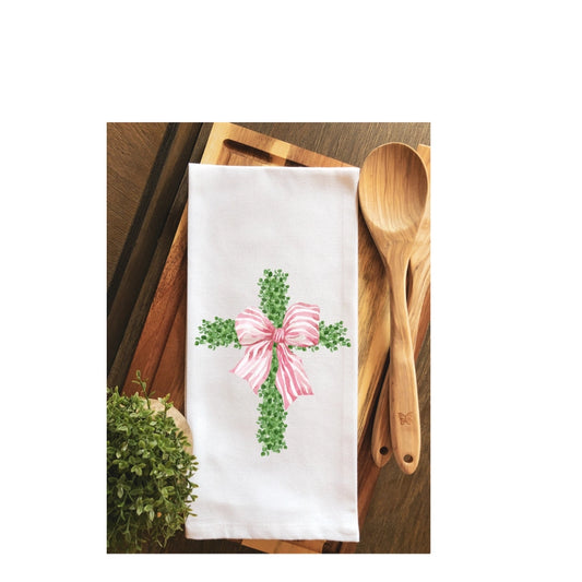 Coquette Boxwood Easter Cross Tea Towel