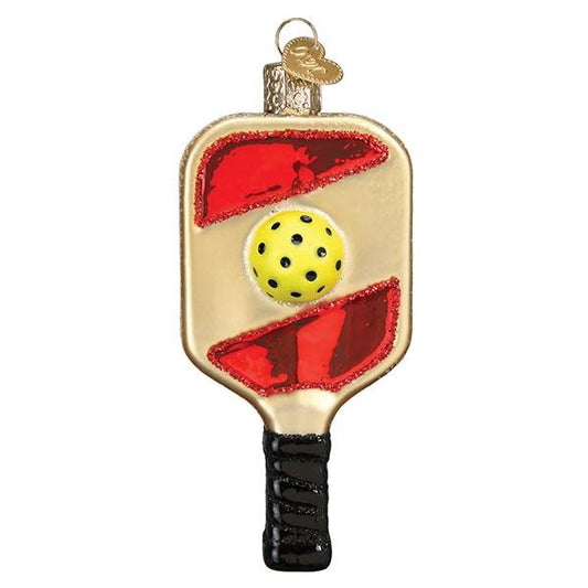 Old World Pickleball Paddle Glass Ornament