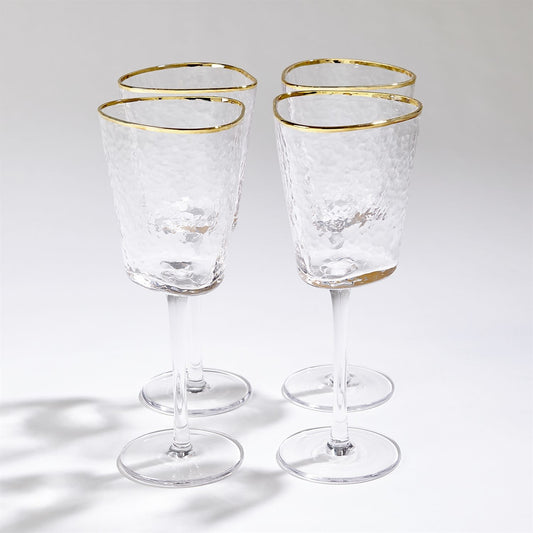 Global Views Hammered Wine Glasses w/gold rim