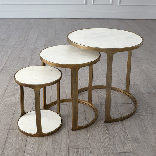 Global Views S/3 Marble Nesting Brass Tables