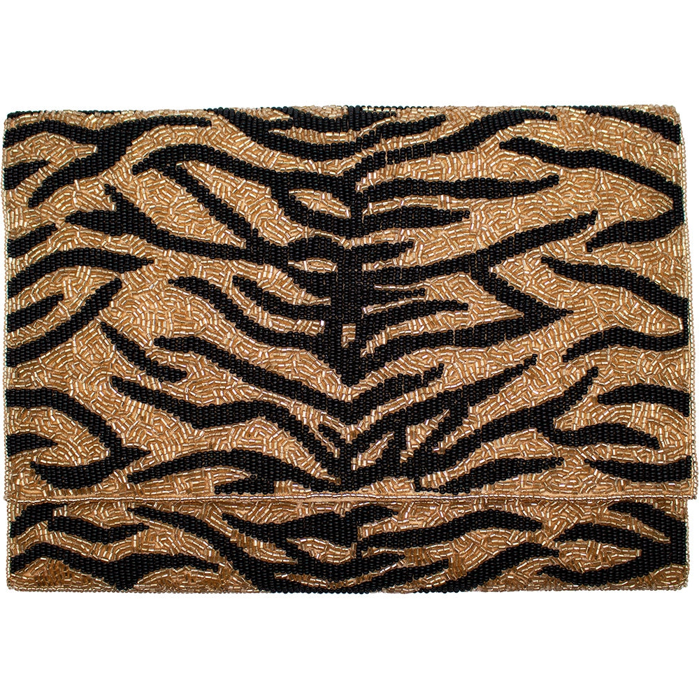Tiger Print Beaded Clutch