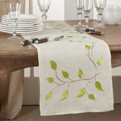 Saro Embroidered Vine Runner Linen 16x72