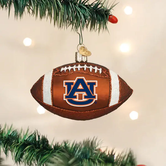 Old World Auburn Football Glass Ornament