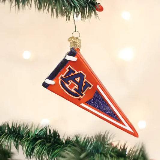 Old World Auburn Pennant Glass Ornament
