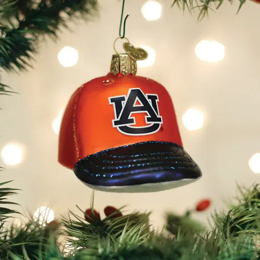Old World Auburn Baseball Cap Glass Ornament