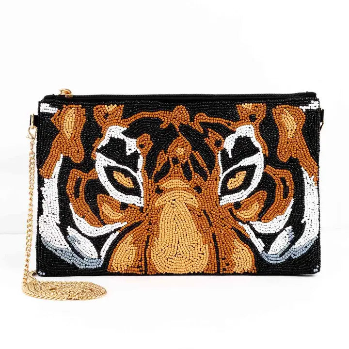 Eye of the Tiger Beaded Crossbody Bag