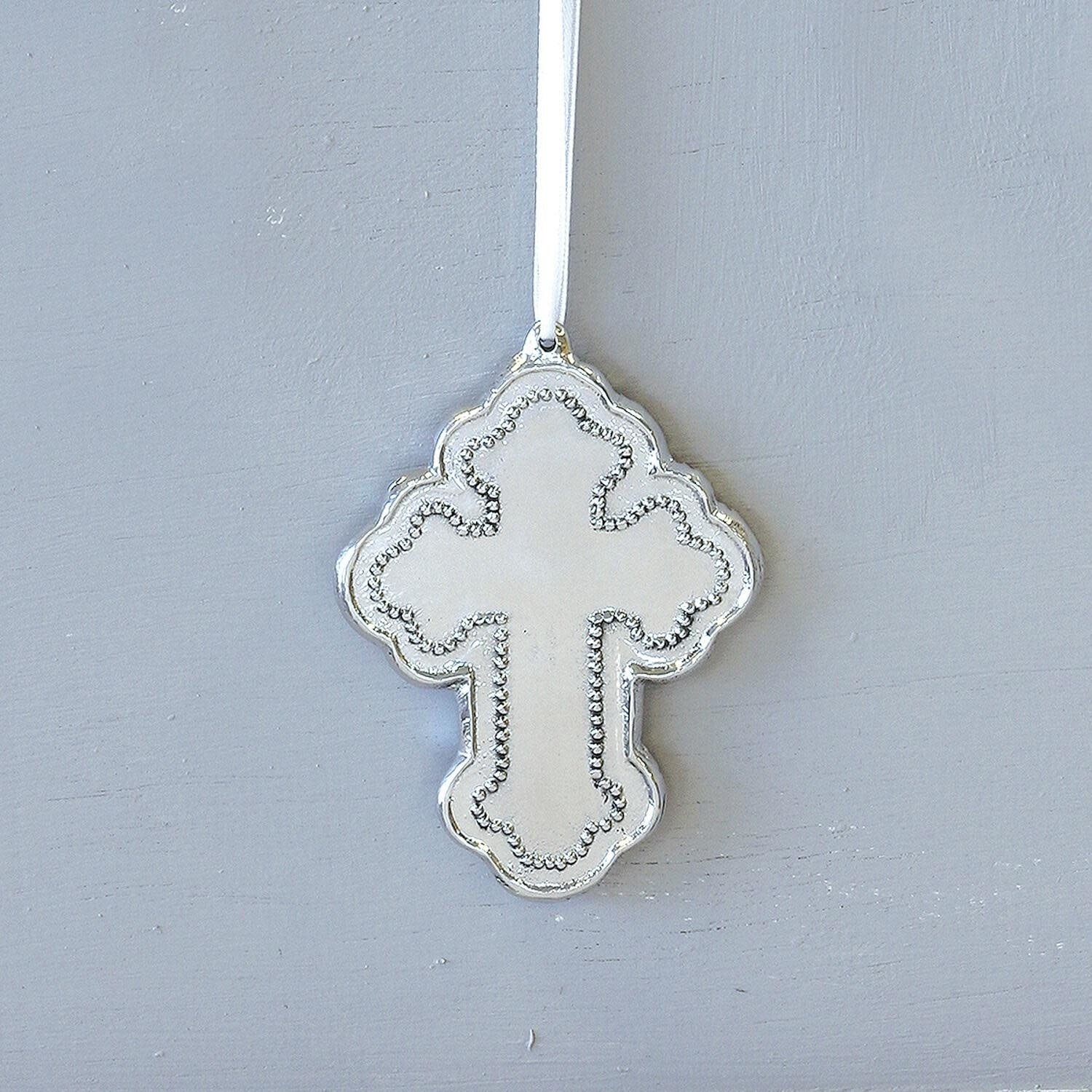 Beatriz Ball Baby Pearl Cross Ornament