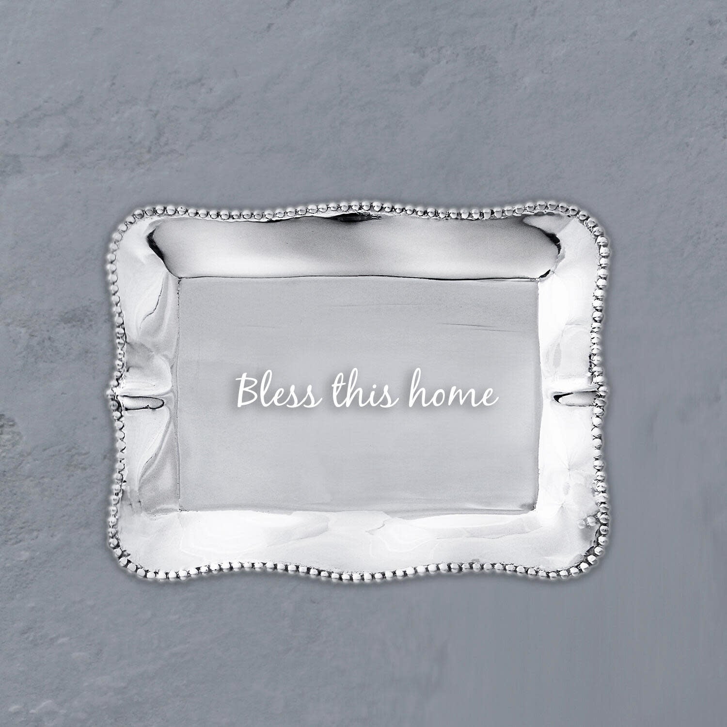Beatriz Ball Pearl Denisse Rectangular Engraved Tray "Bless This Home"