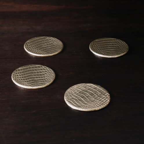 Beatriz Ball Sierra Modern Croc Coaster Set, Gold
