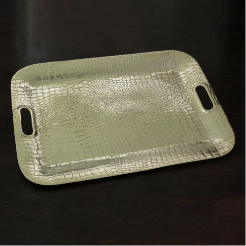 Beatriz Ball Sierra Modern Croc Extra Large Rectangular Tray, W/Handles, Gold