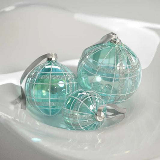Zodax Blue Shimmer Glass Ornament, Plaid, Medium