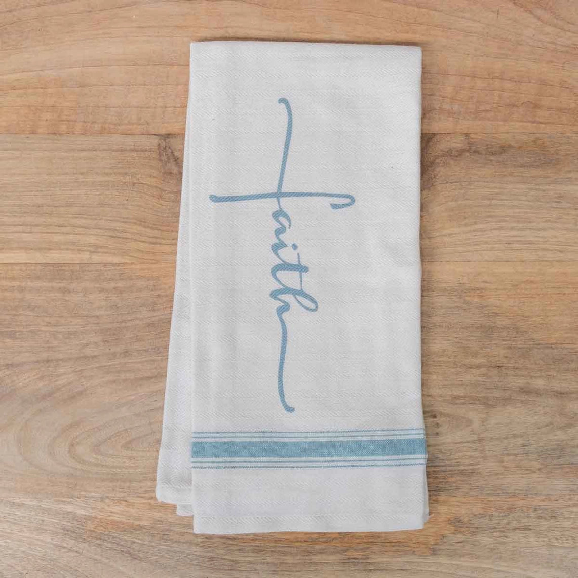 Faith Hand Towel, Blue and Cream