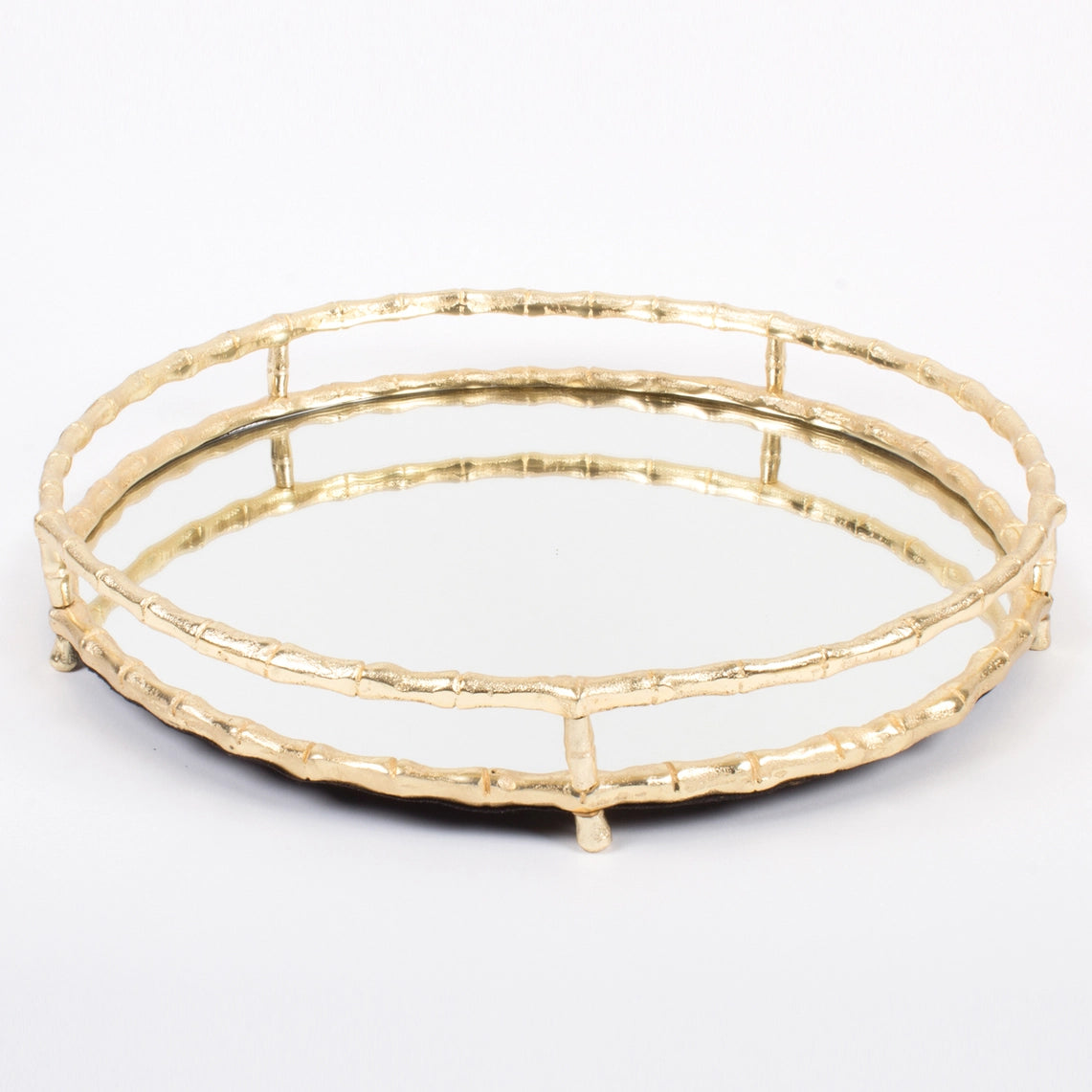 Gold Bamboo Round Mirror Tray