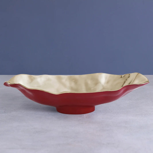 Thanni Maia Medium Oval Bowl, Red and Gold