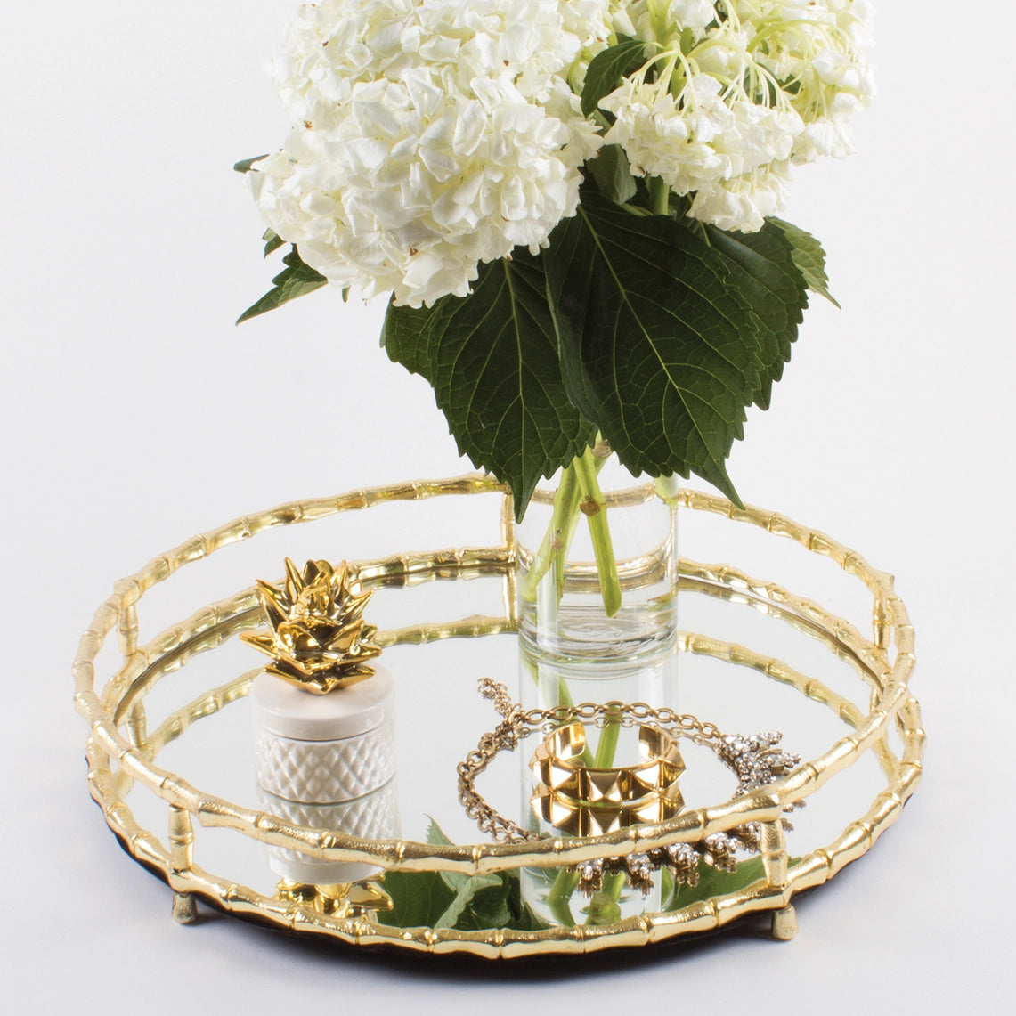 Gold Bamboo Round Mirror Tray