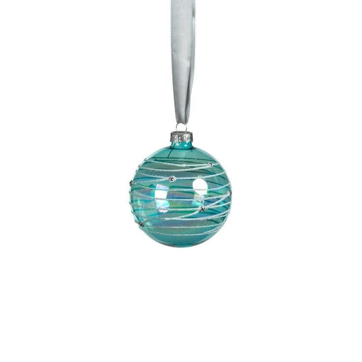 Zodax Blue Shimmer Glass Ornament, Glitter Stripes, Medium