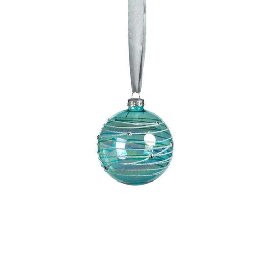 Zodax Blue Shimmer Glass Ornament, Glitter Stripes, Medium