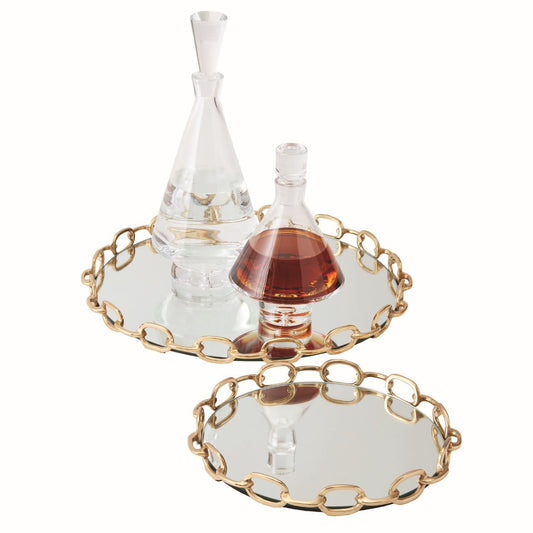 Global View Linked Mirrored Tray Brass Large