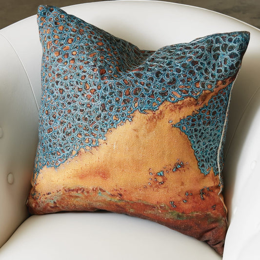 Global Views Patina Pillow, Orange, blue