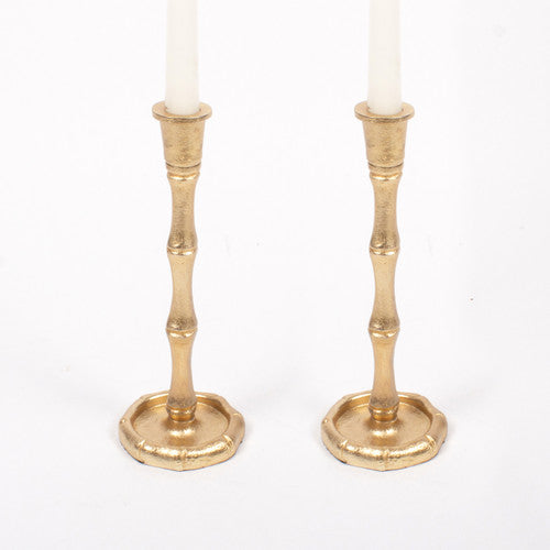 Gold Bamboo Candlestick Set, Small