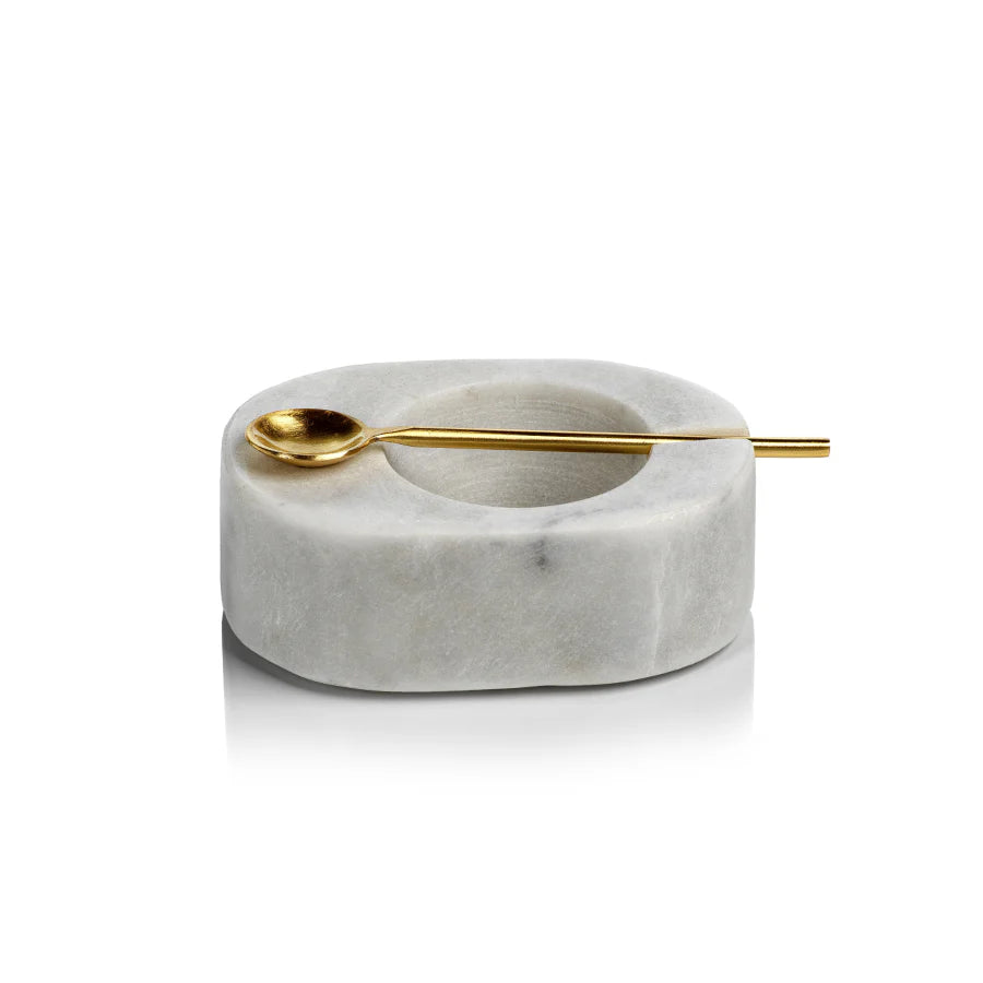 White Marble Pinch Pot with Spoon