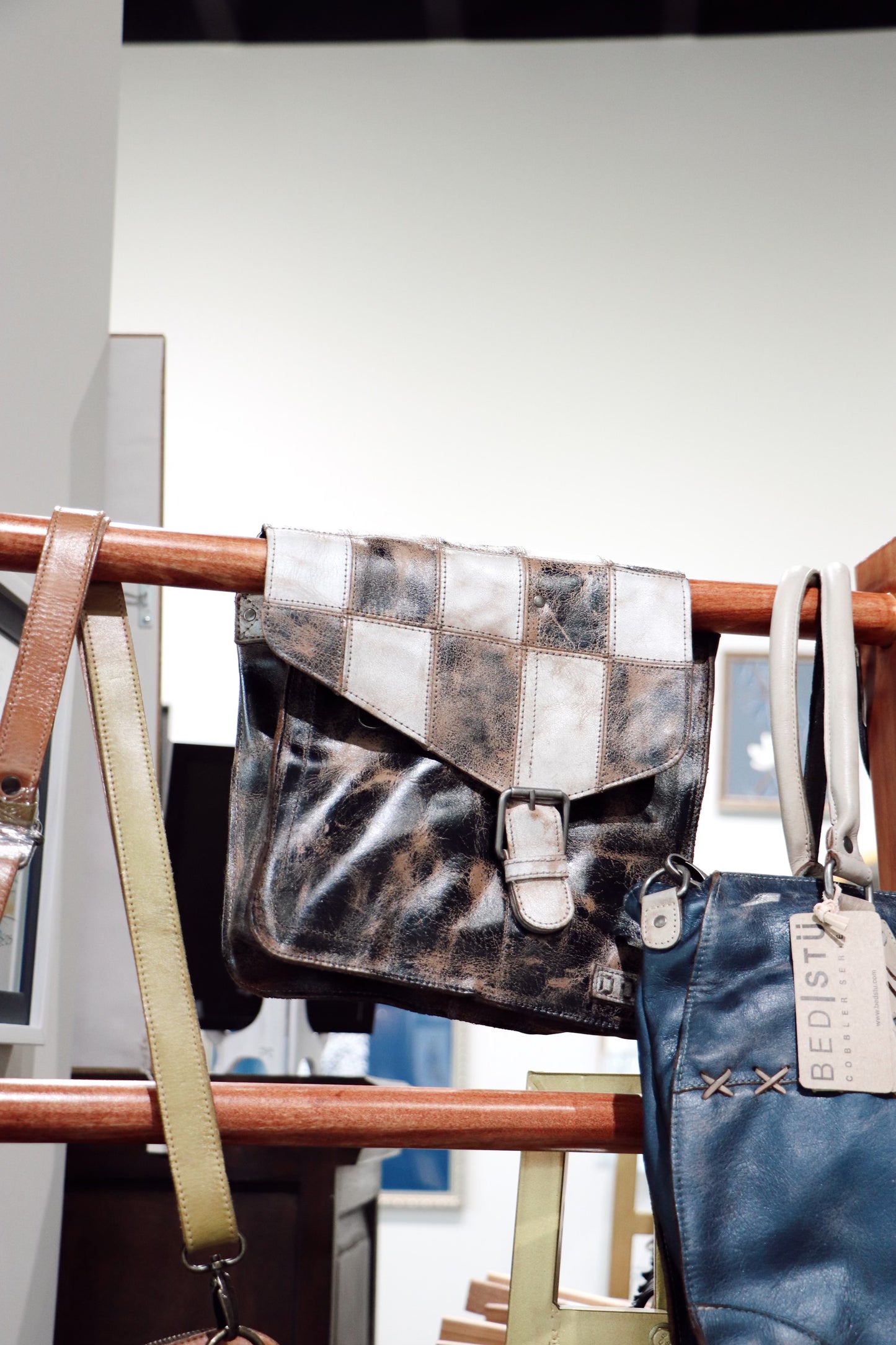 Bed Stu Venice Beach II Leather Bag, Black Lux/ Nectar