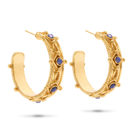 Victoria Hoop Earring, Gold/ Blue Labraodorite