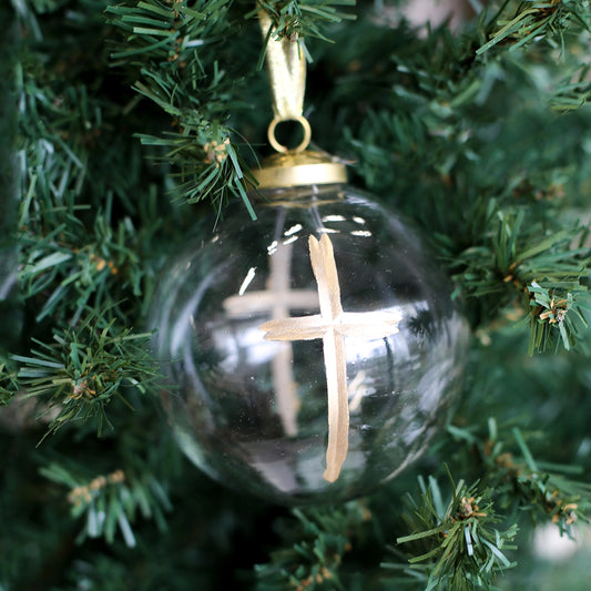 Cruiz Glass Ball Ornament, Clear/Gold 4"