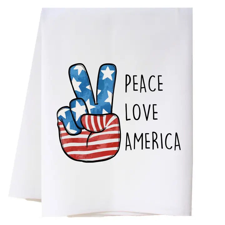 Peace, Love, America Tea Towel