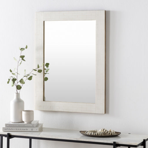 Surya White Wood and Resin Wall Mirror