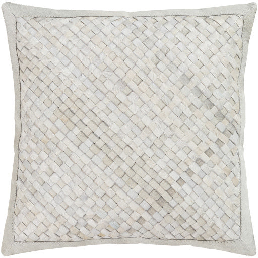 Surya Woven Cowhide Throw Pillow, 20x20, White