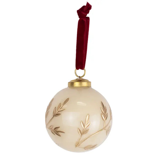 Feltre Glass Ornament, Cream/Gold 3"