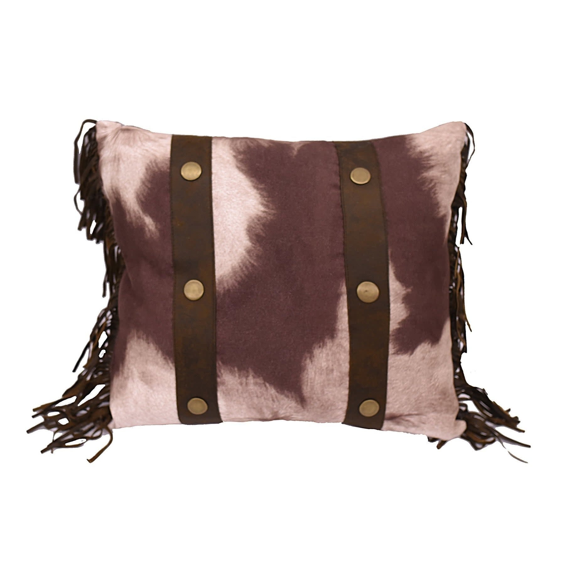 HIEND Cowhide Studded Accent Throw Pillow w/ Fringe