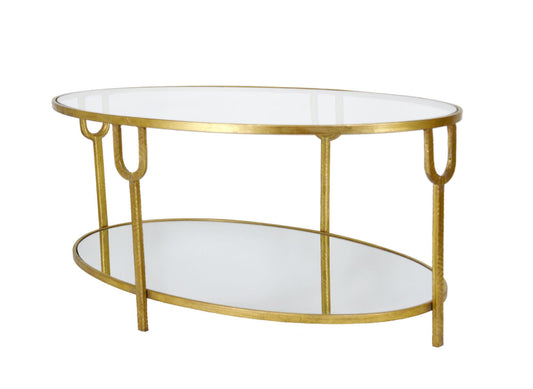 Gold & Glass Oval Coffee Table