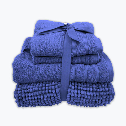 Allure Bath Towel/Bath Mat Bundle, Denim Blue