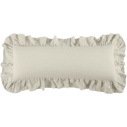 HIEND Washed Linen Ruffled Lumbar Pillow, Light Tan