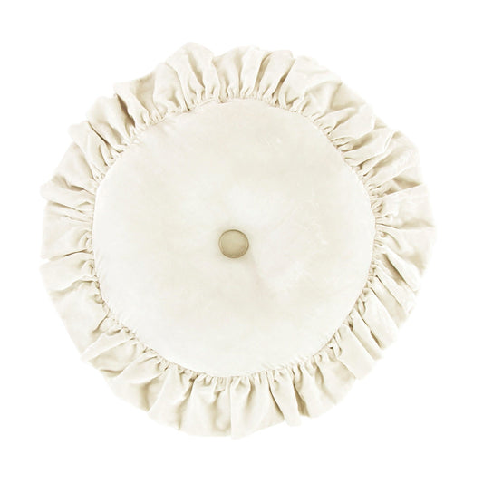 HIEND Stella Faux Silk Pillow, round, ruffle, Stone